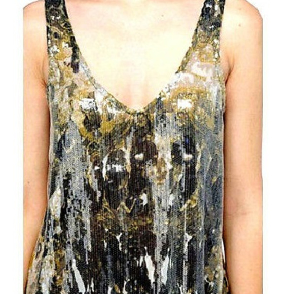 Distressed Print Sequin Front TANK TOP Sheer Back - Picture 5 of 8